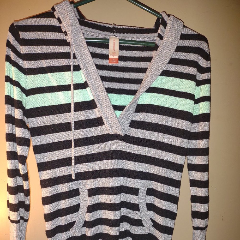 No Boundries Hooded Sweater Girls M(7/9) Multicolor Long Sleeve Striped V Neck